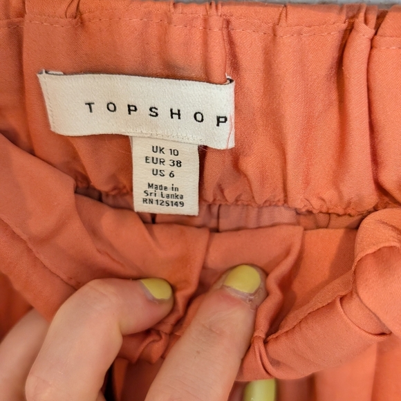 Top Shop High Waisted Pleat Front Satin Midi Skirt In Coral - Picture 4 of 6